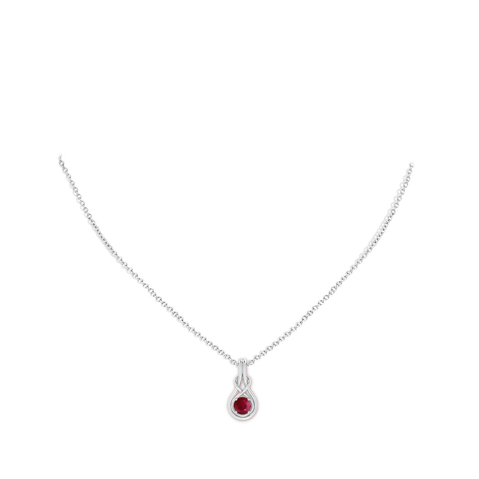 5mm A Round Ruby Solitaire Infinity Knot Pendant in White Gold pen