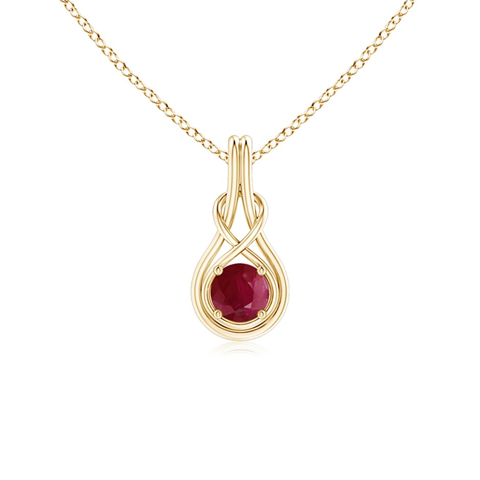 5mm A Round Ruby Solitaire Infinity Knot Pendant in Yellow Gold 