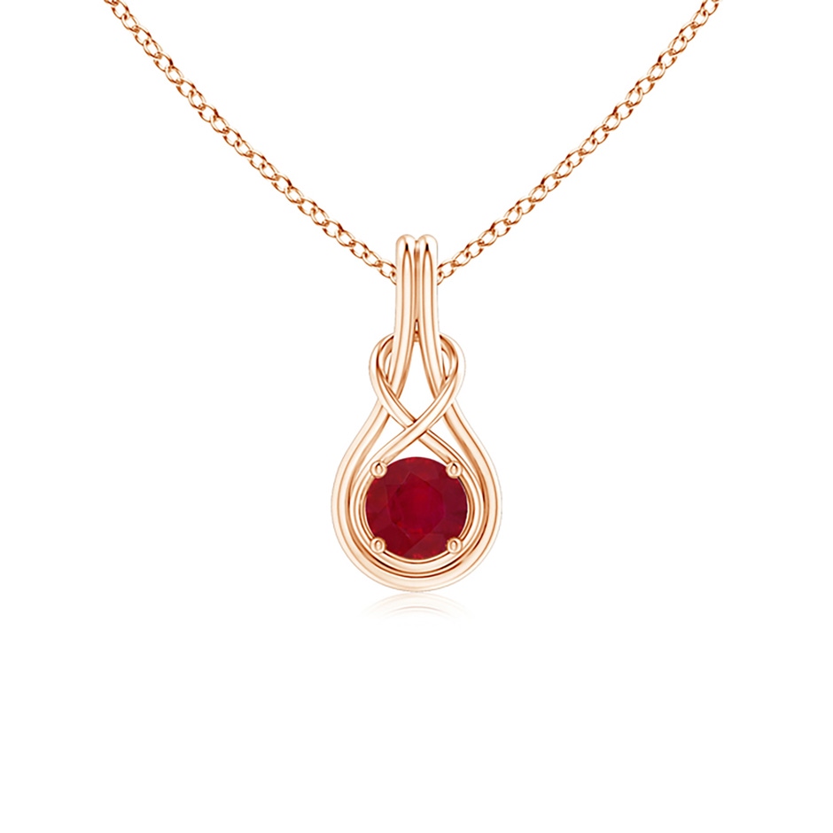 5mm AA Round Ruby Solitaire Infinity Knot Pendant in Rose Gold 