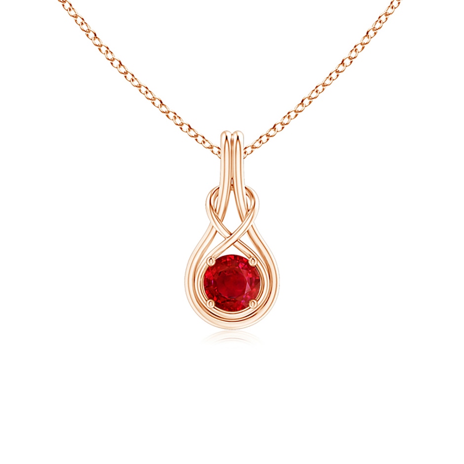 5mm AAA Round Ruby Solitaire Infinity Knot Pendant in Rose Gold 