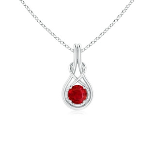 5mm AAA Round Ruby Solitaire Infinity Knot Pendant in White Gold
