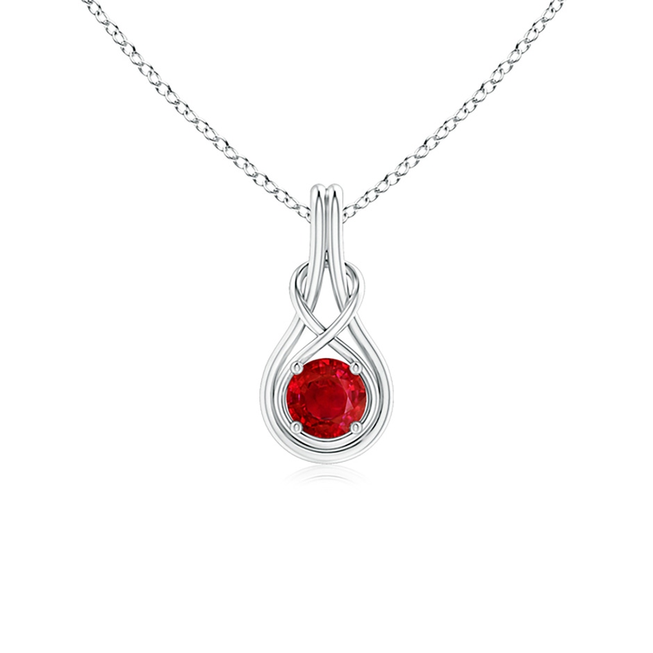 5mm AAA Round Ruby Solitaire Infinity Knot Pendant in White Gold 