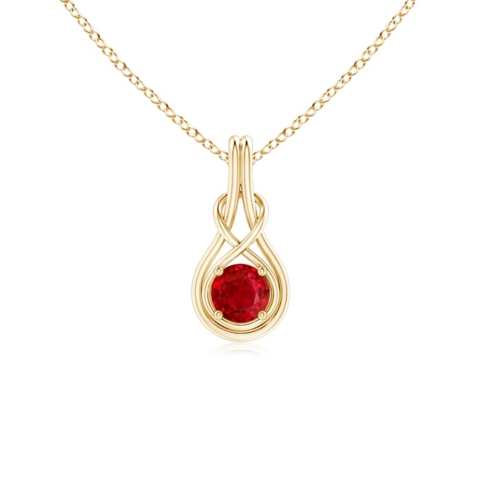 5mm AAA Round Ruby Solitaire Infinity Knot Pendant in Yellow Gold 