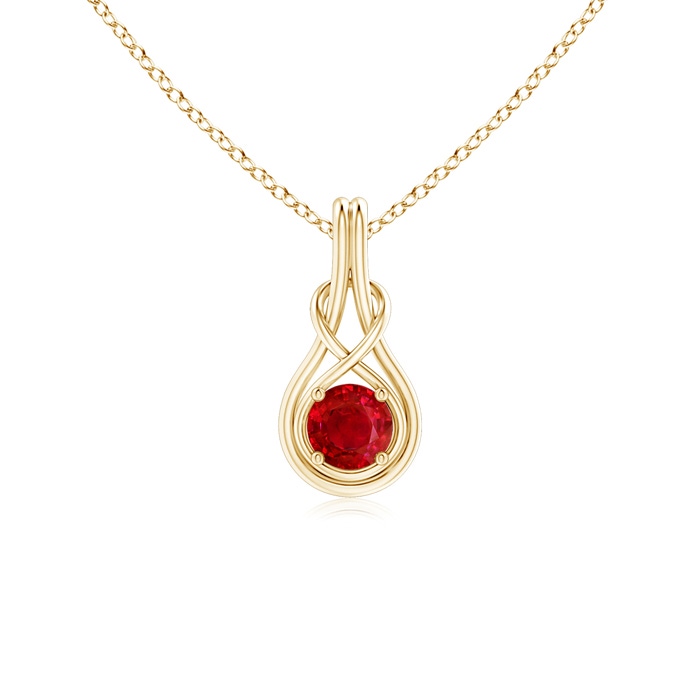 5mm AAA Round Ruby Solitaire Infinity Knot Pendant in Yellow Gold