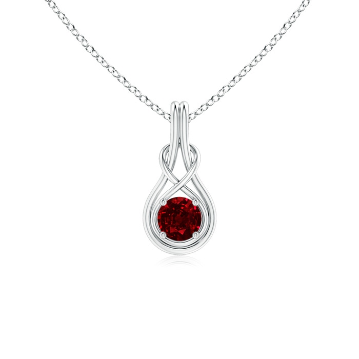 5mm AAAA Round Ruby Solitaire Infinity Knot Pendant in P950 Platinum