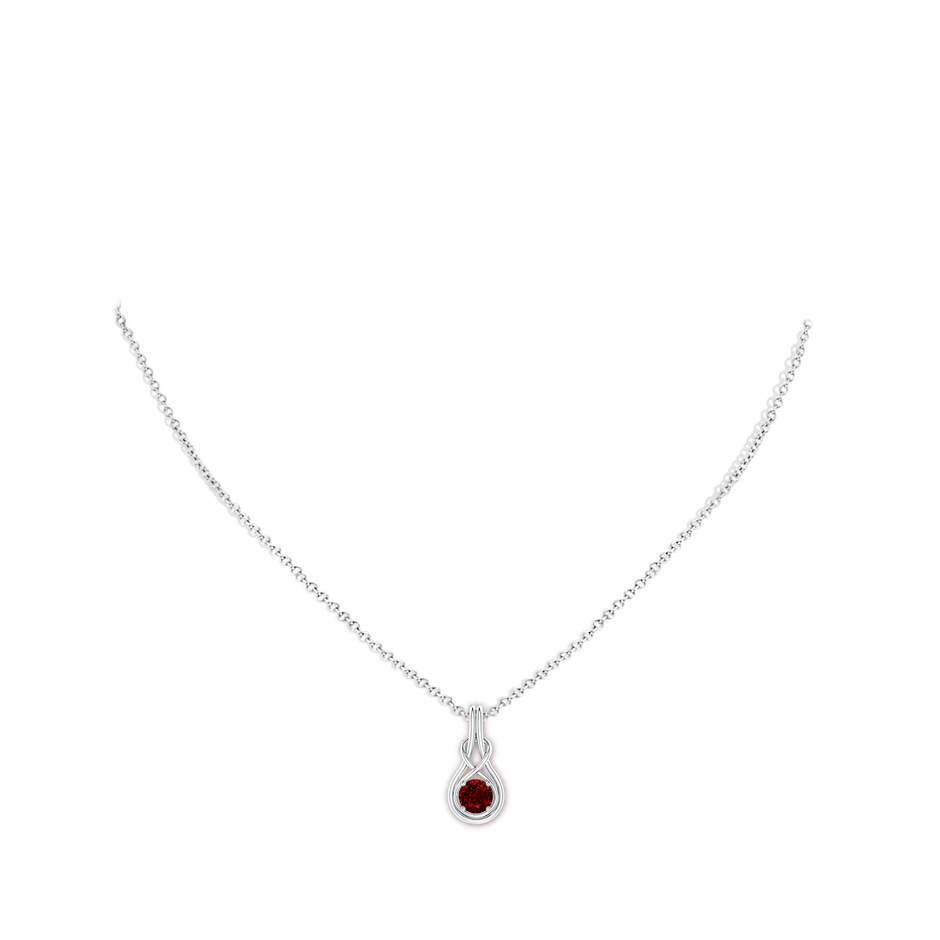 5mm AAAA Round Ruby Solitaire Infinity Knot Pendant in P950 Platinum pen