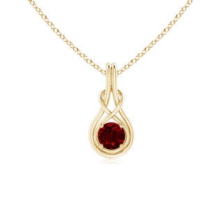 5mm AAAA Round Ruby Solitaire Infinity Knot Pendant in Yellow Gold