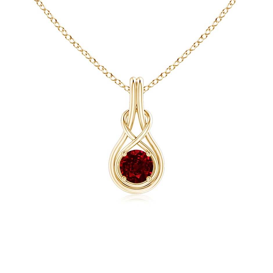 5mm AAAA Round Ruby Solitaire Infinity Knot Pendant in Yellow Gold 