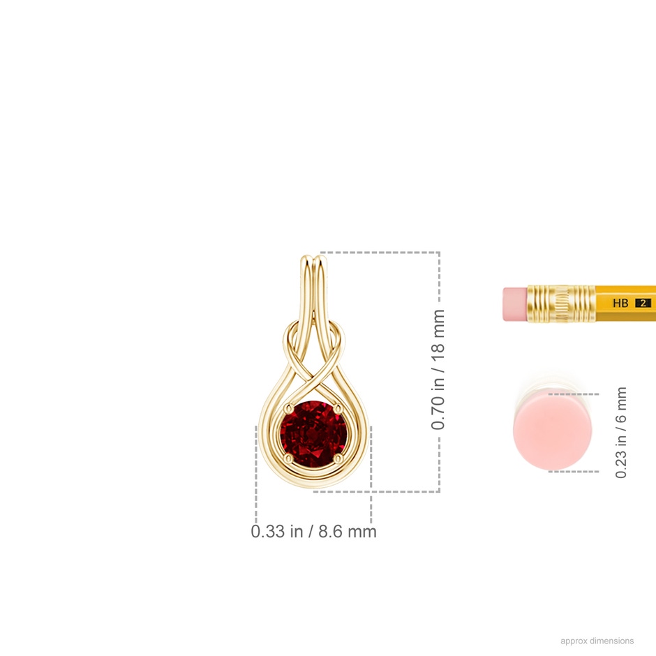 5mm AAAA Round Ruby Solitaire Infinity Knot Pendant in Yellow Gold ruler