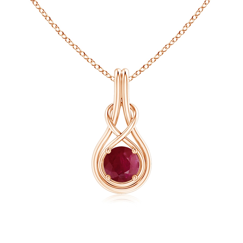 6mm A Round Ruby Solitaire Infinity Knot Pendant in Rose Gold 