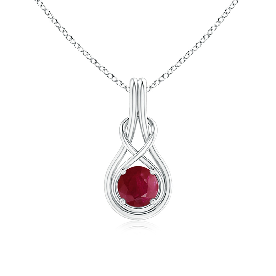 6mm A Round Ruby Solitaire Infinity Knot Pendant in White Gold 