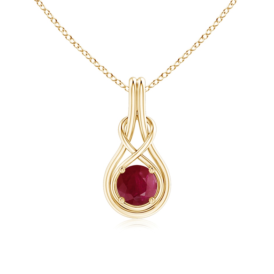 6mm A Round Ruby Solitaire Infinity Knot Pendant in Yellow Gold 