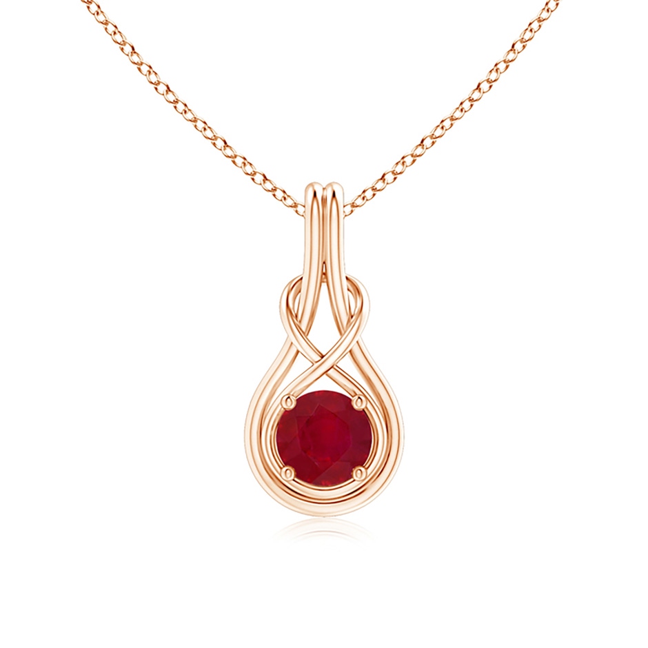 6mm AA Round Ruby Solitaire Infinity Knot Pendant in Rose Gold 