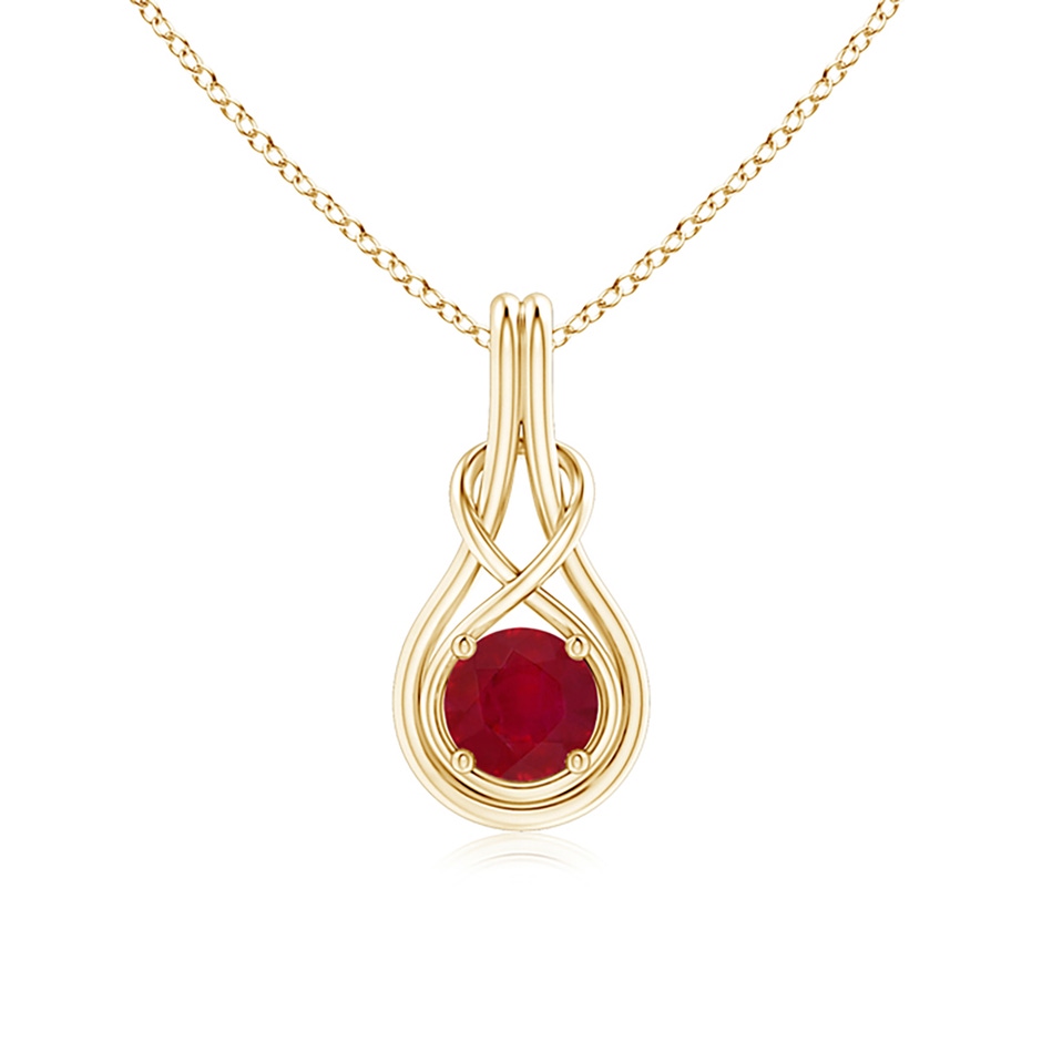 6mm AA Round Ruby Solitaire Infinity Knot Pendant in Yellow Gold 