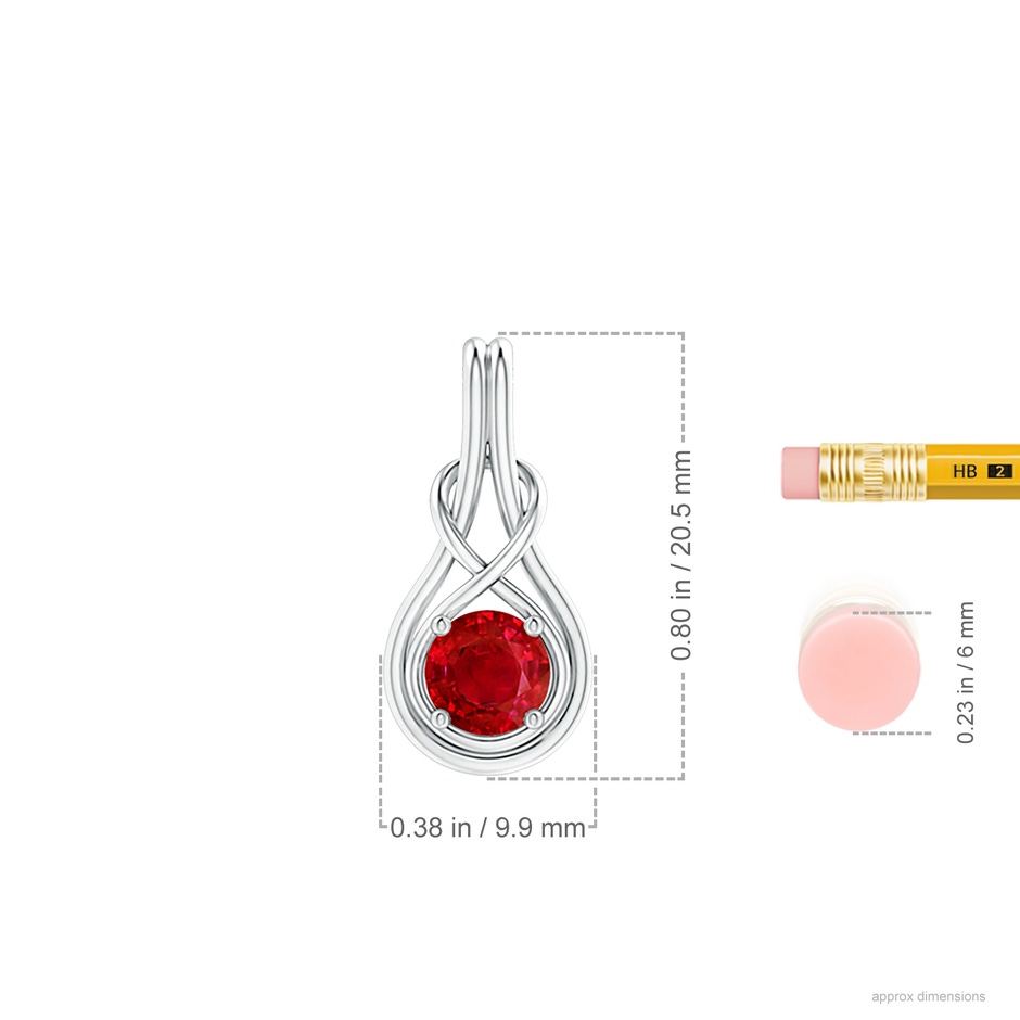 6mm AAA Round Ruby Solitaire Infinity Knot Pendant in P950 Platinum ruler