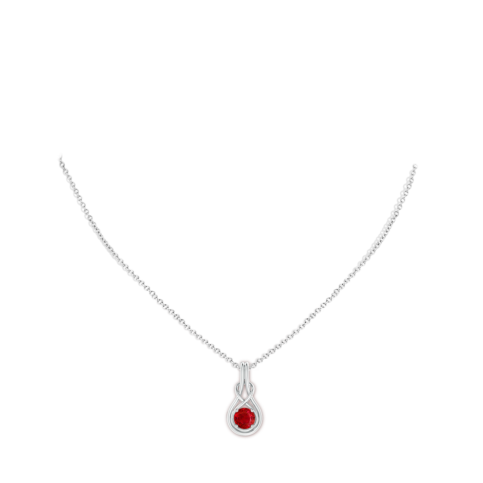 6mm AAA Round Ruby Solitaire Infinity Knot Pendant in P950 Platinum pen