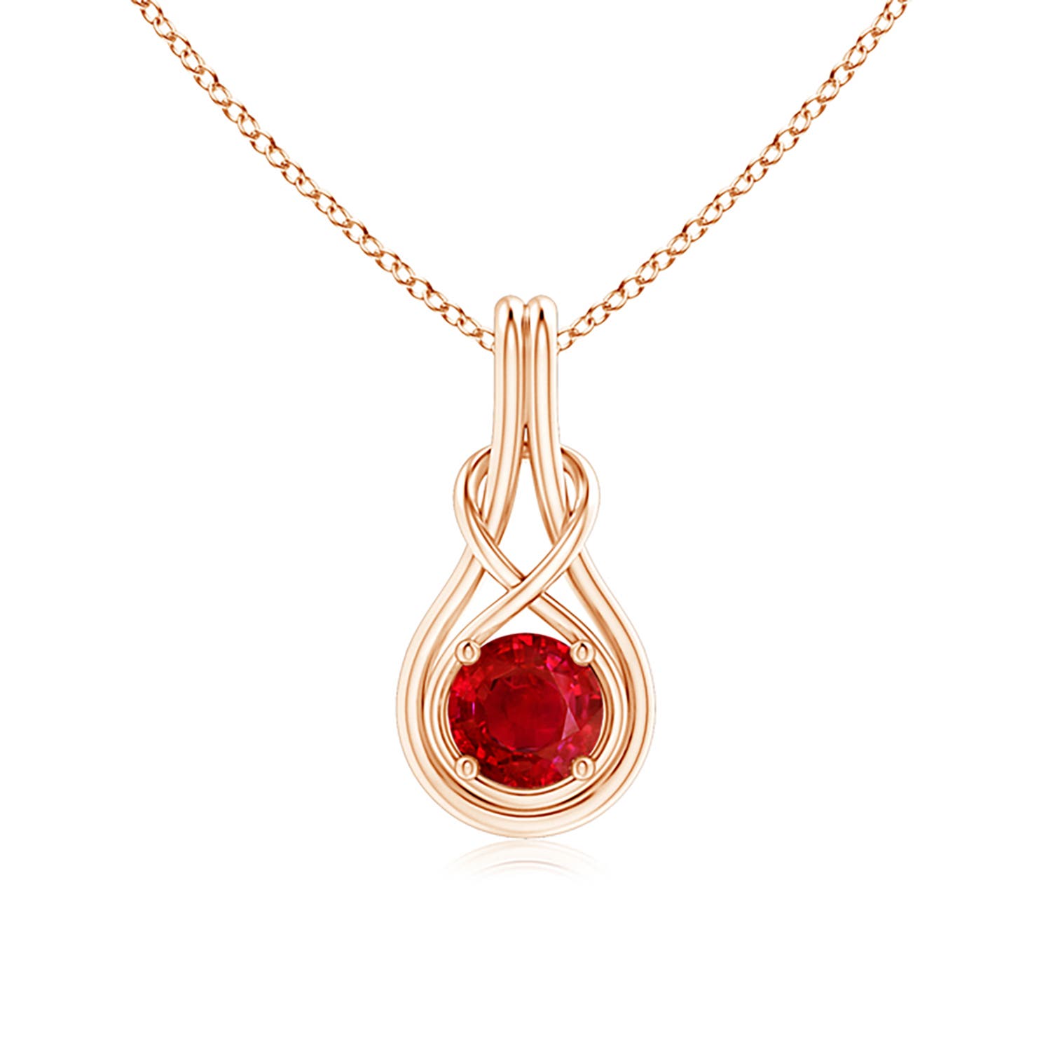 6mm AAA Round Ruby Solitaire Infinity Knot Pendant in Rose Gold