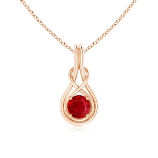 6mm AAA Round Ruby Solitaire Infinity Knot Pendant in Rose Gold