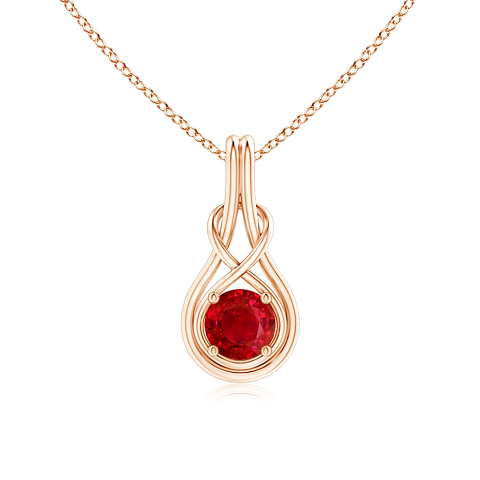 6mm AAA Round Ruby Solitaire Infinity Knot Pendant in Rose Gold 