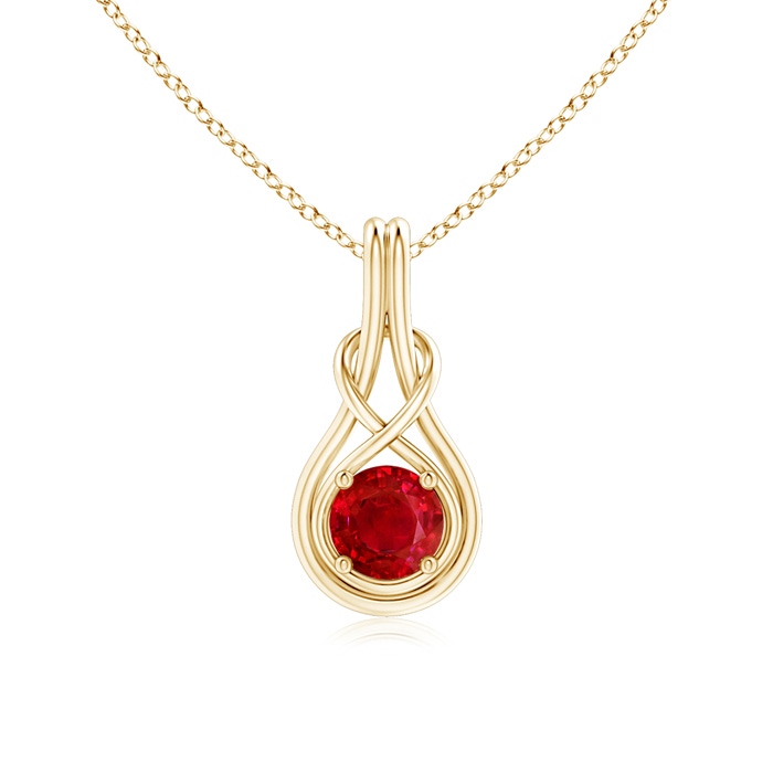 6mm AAA Round Ruby Solitaire Infinity Knot Pendant in Yellow Gold