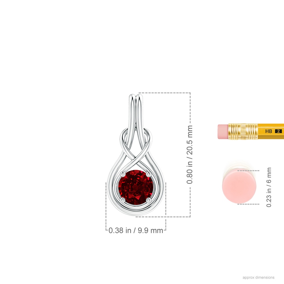 6mm AAAA Round Ruby Solitaire Infinity Knot Pendant in P950 Platinum ruler