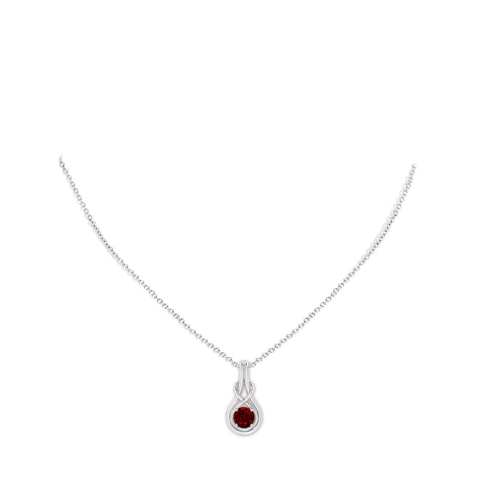 6mm AAAA Round Ruby Solitaire Infinity Knot Pendant in P950 Platinum pen