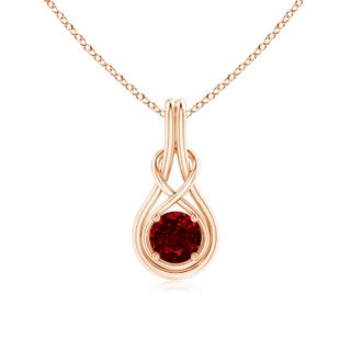 6mm AAAA Round Ruby Solitaire Infinity Knot Pendant in Rose Gold
