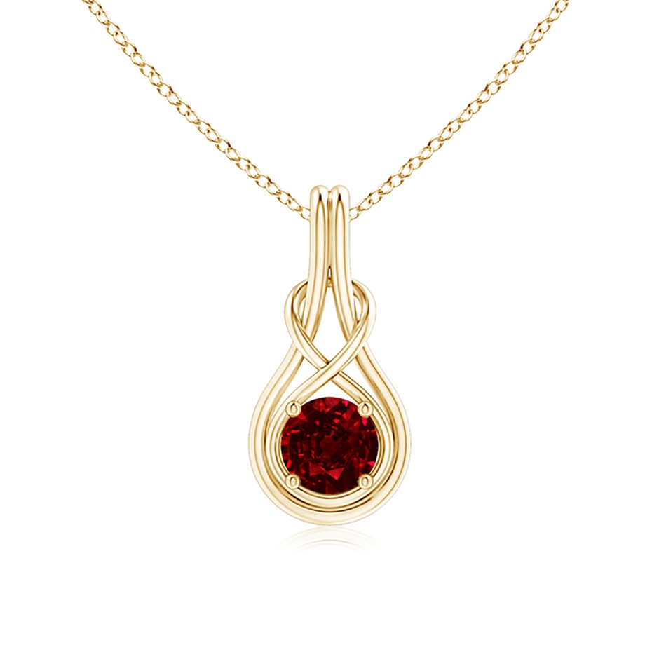 6mm AAAA Round Ruby Solitaire Infinity Knot Pendant in Yellow Gold 