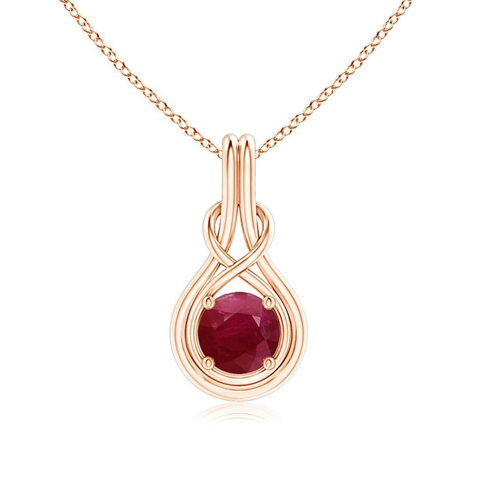 7mm A Round Ruby Solitaire Infinity Knot Pendant in Rose Gold 