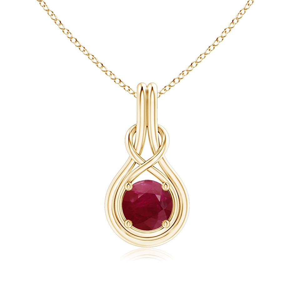 7mm A Round Ruby Solitaire Infinity Knot Pendant in Yellow Gold 