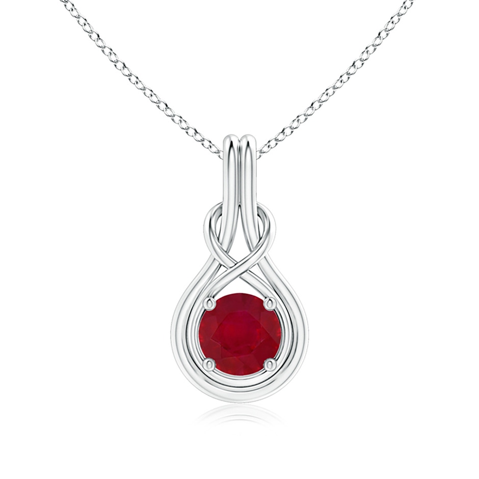 7mm AA Round Ruby Solitaire Infinity Knot Pendant in P950 Platinum 