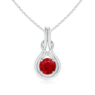 7mm AAA Round Ruby Solitaire Infinity Knot Pendant in P950 Platinum