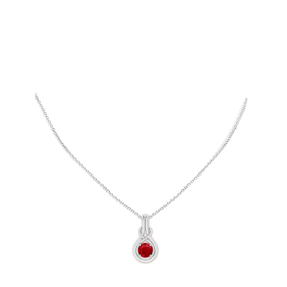 7mm AAA Round Ruby Solitaire Infinity Knot Pendant in P950 Platinum pen