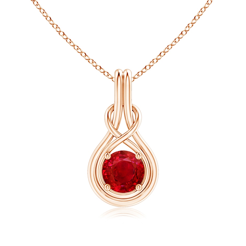 7mm AAA Round Ruby Solitaire Infinity Knot Pendant in Rose Gold 