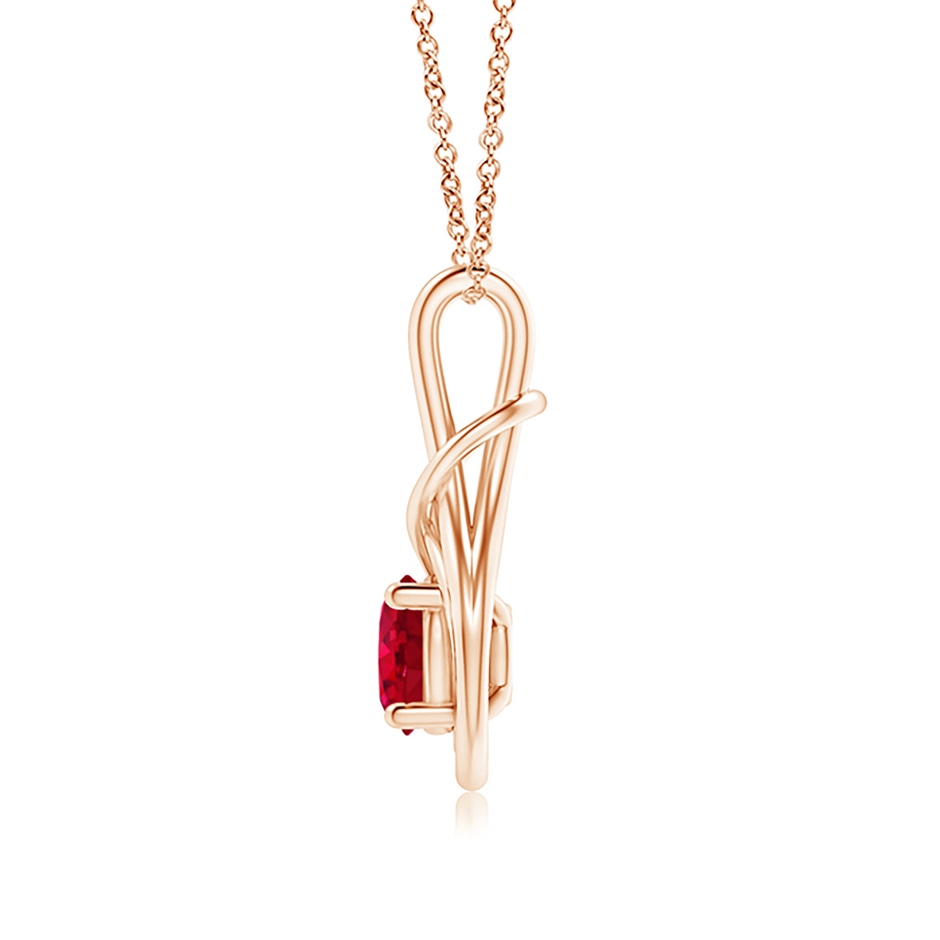 7mm AAA Round Ruby Solitaire Infinity Knot Pendant in Rose Gold side 199