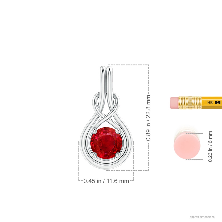 7mm AAA Round Ruby Solitaire Infinity Knot Pendant in White Gold ruler
