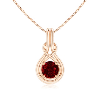 7mm AAAA Round Ruby Solitaire Infinity Knot Pendant in 10K Rose Gold