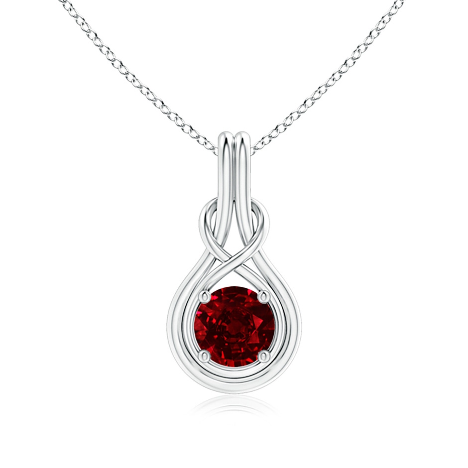 7mm AAAA Round Ruby Solitaire Infinity Knot Pendant in P950 Platinum 