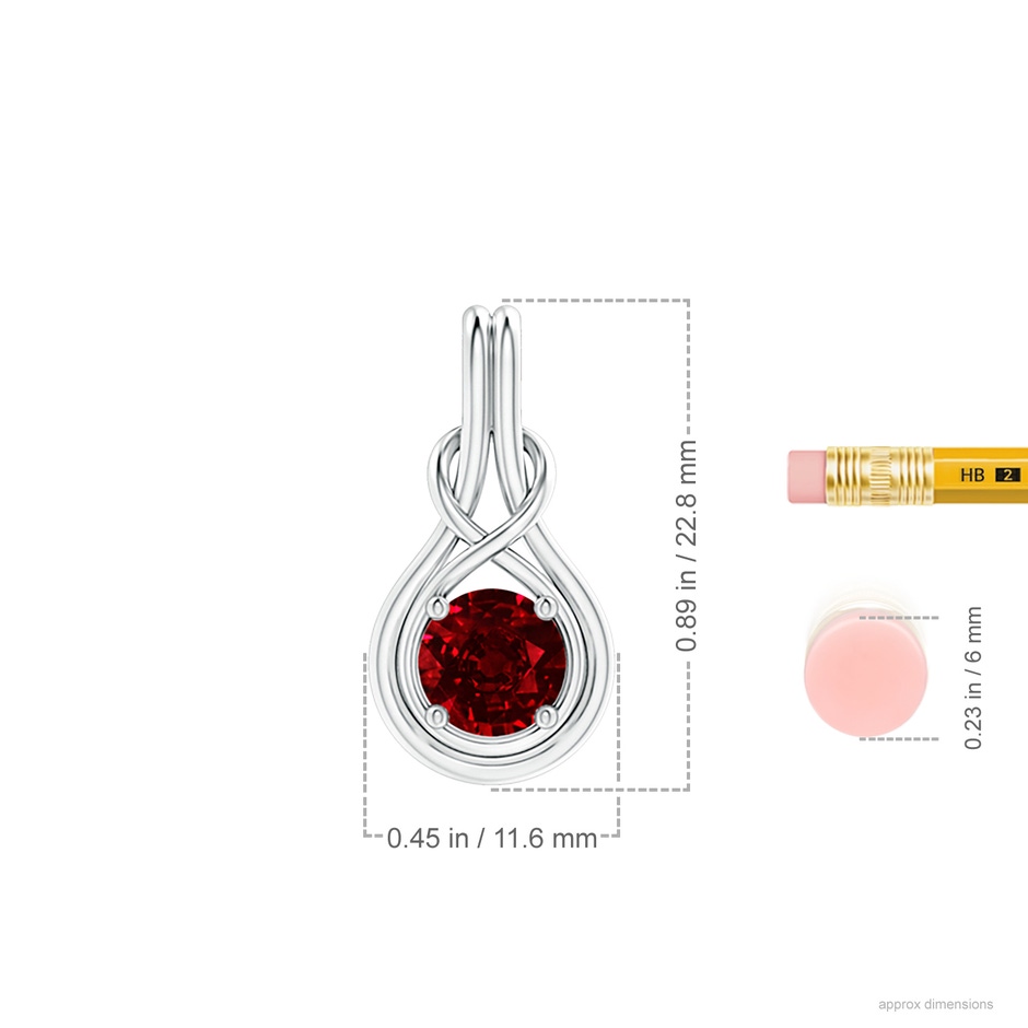 7mm AAAA Round Ruby Solitaire Infinity Knot Pendant in P950 Platinum ruler