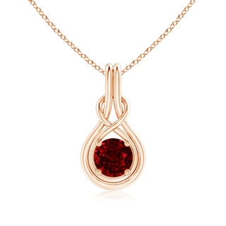 7mm AAAA Round Ruby Solitaire Infinity Knot Pendant in Rose Gold