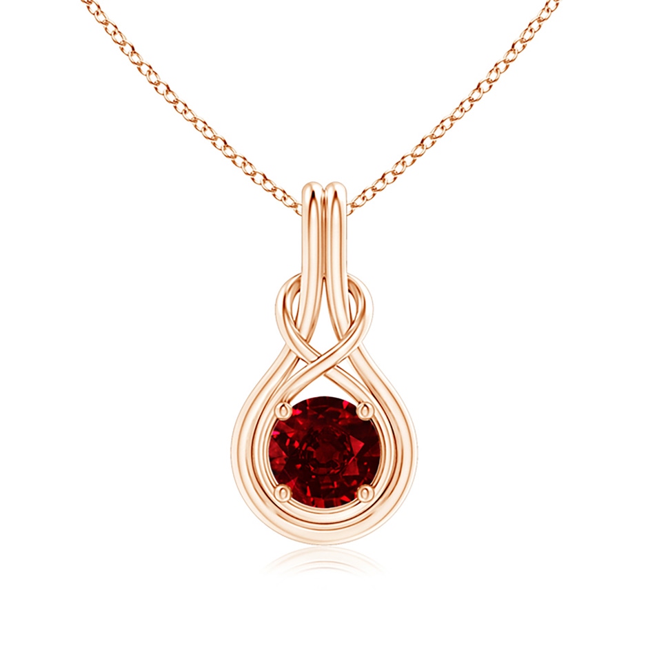 7mm AAAA Round Ruby Solitaire Infinity Knot Pendant in Rose Gold 