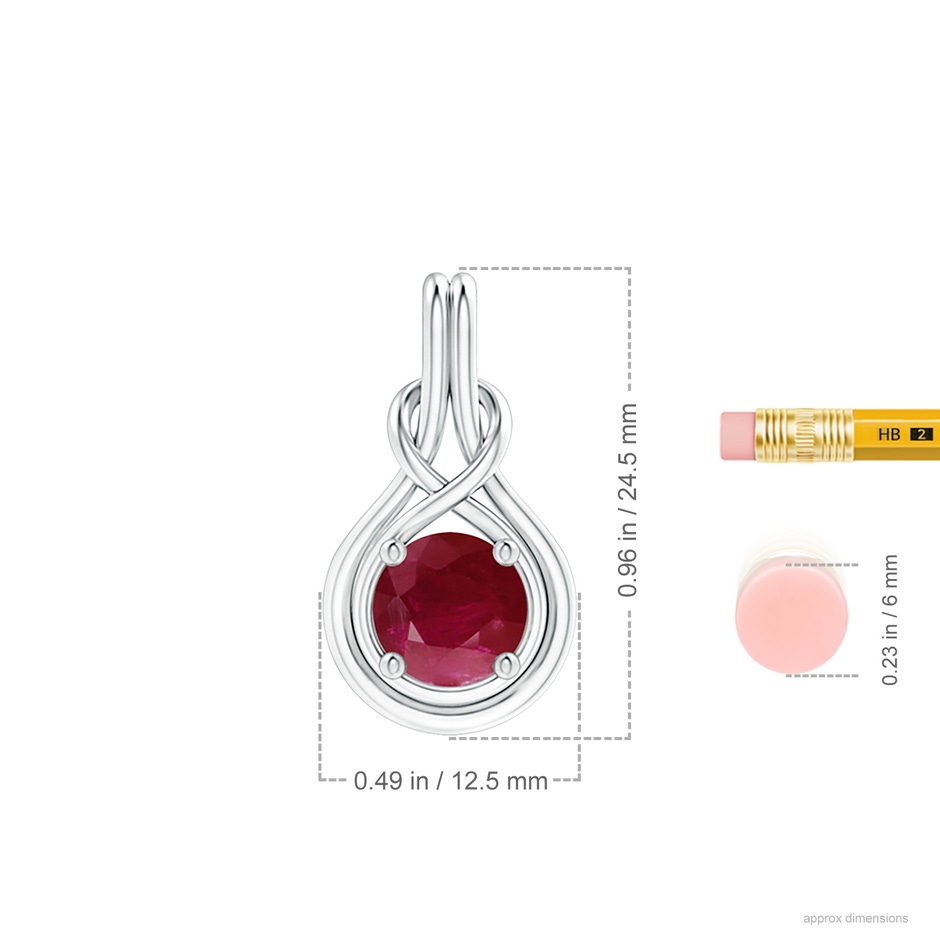 8mm A Round Ruby Solitaire Infinity Knot Pendant in White Gold ruler