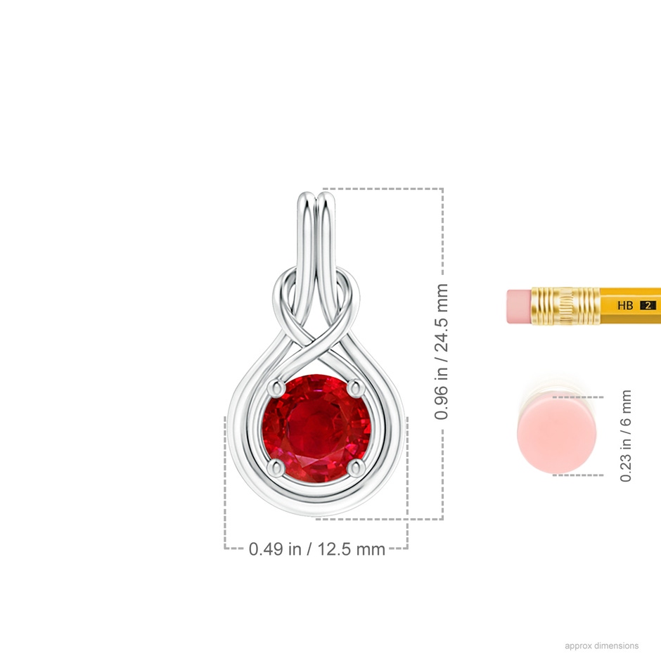 8mm AAA Round Ruby Solitaire Infinity Knot Pendant in P950 Platinum ruler