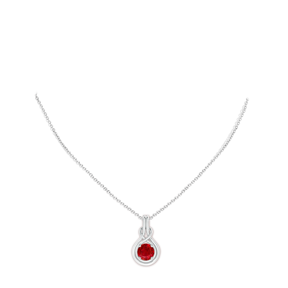 8mm AAA Round Ruby Solitaire Infinity Knot Pendant in P950 Platinum pen