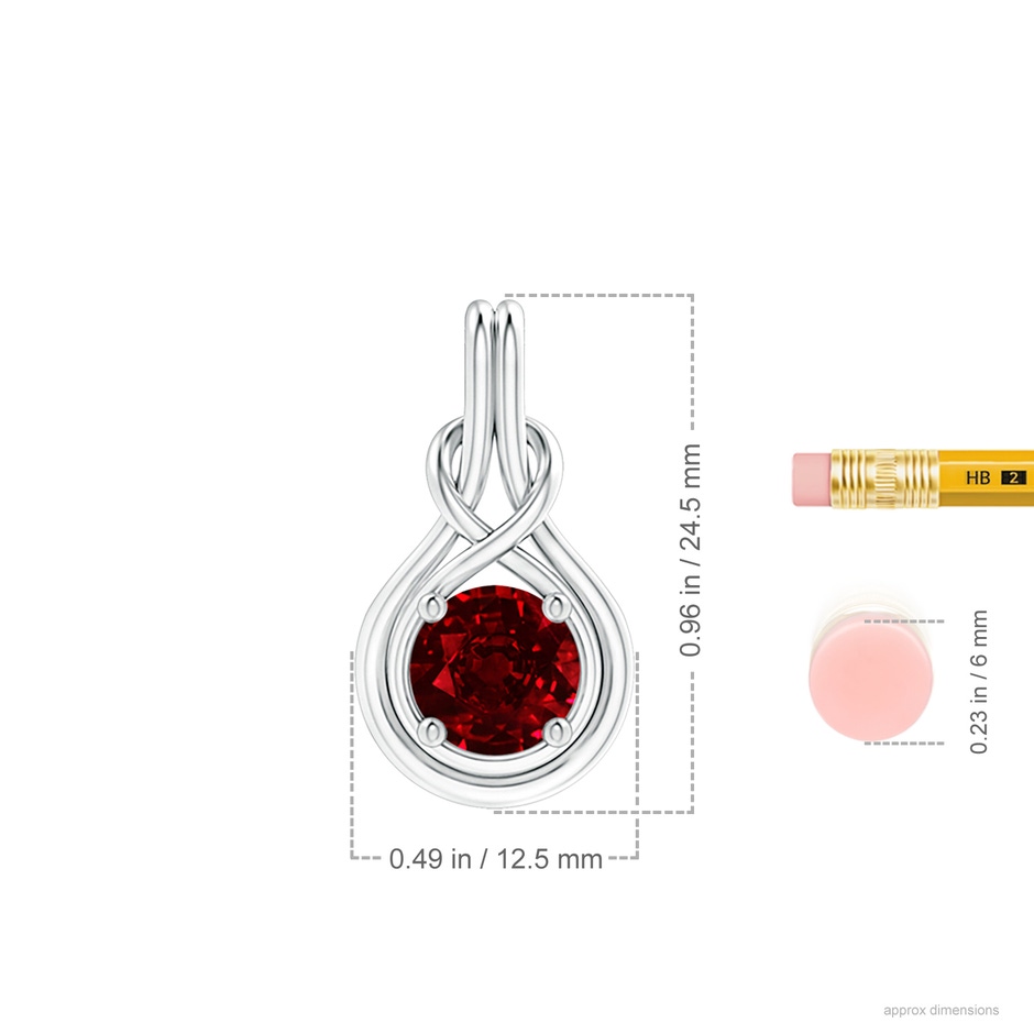 8mm AAAA Round Ruby Solitaire Infinity Knot Pendant in P950 Platinum ruler