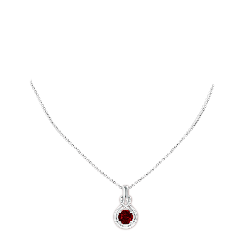 8mm AAAA Round Ruby Solitaire Infinity Knot Pendant in P950 Platinum pen