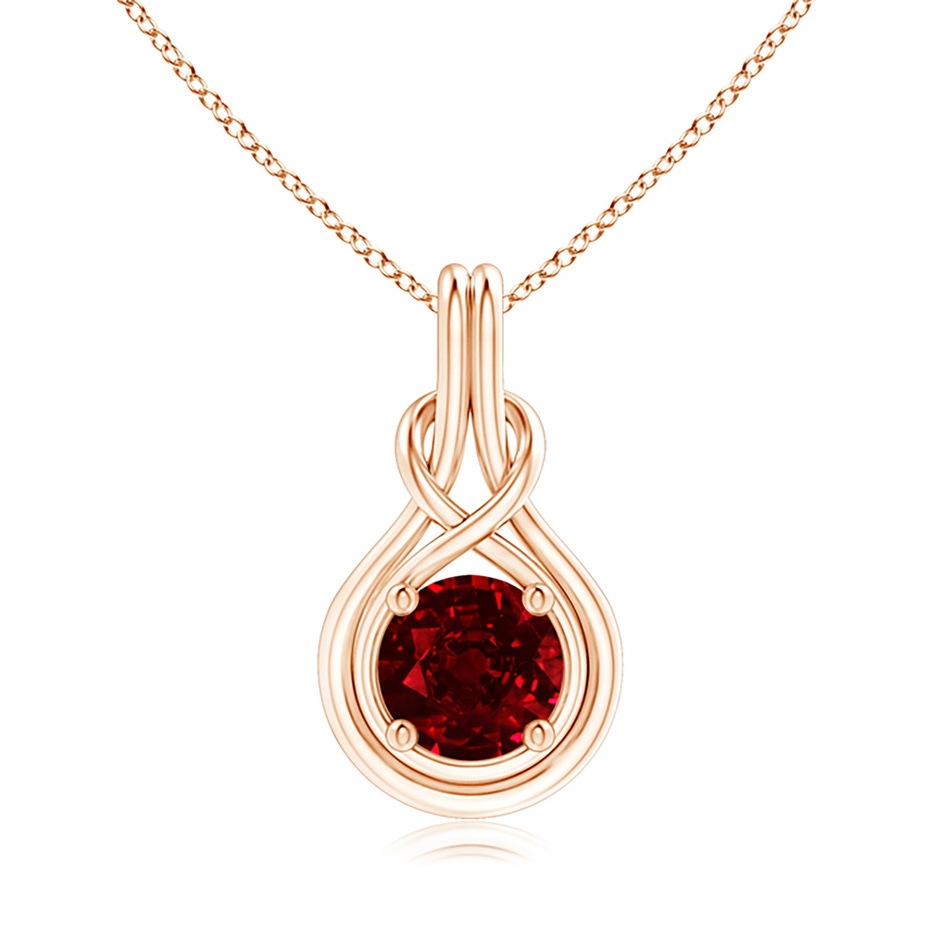 8mm AAAA Round Ruby Solitaire Infinity Knot Pendant in Rose Gold 