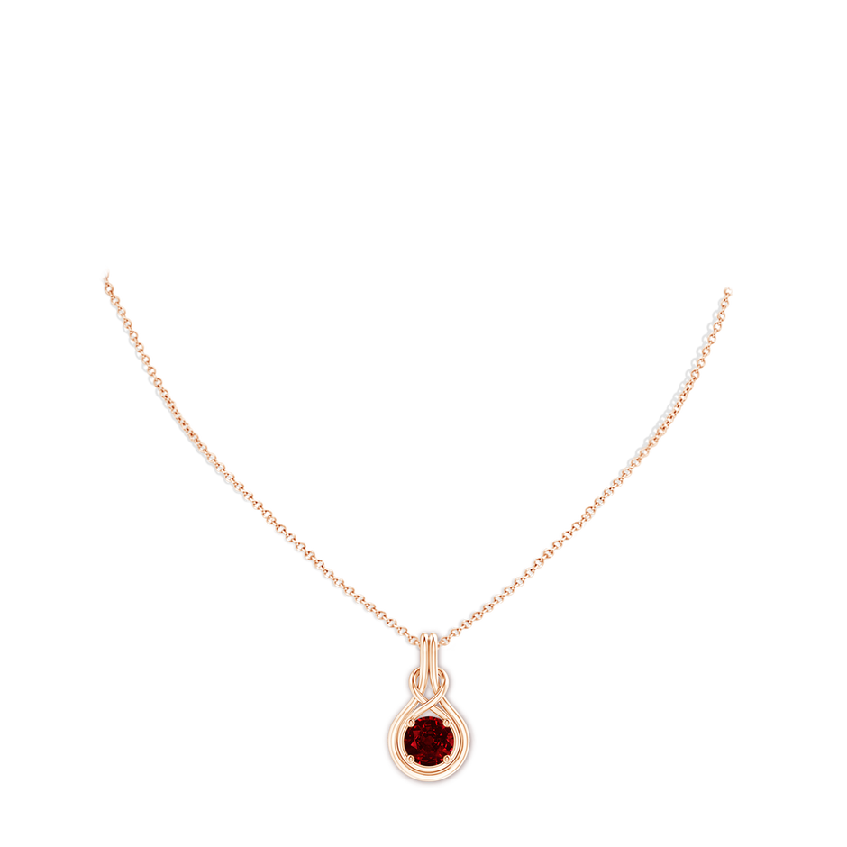 8mm AAAA Round Ruby Solitaire Infinity Knot Pendant in Rose Gold pen