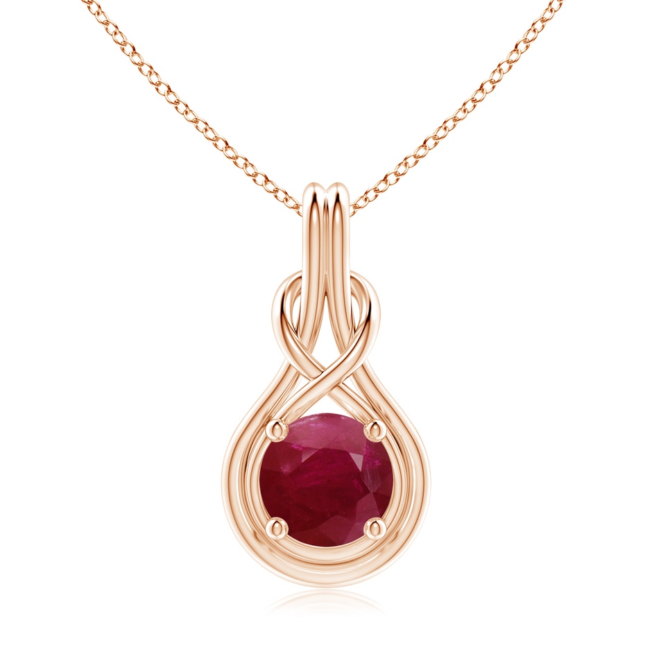 9mm A Round Ruby Solitaire Infinity Knot Pendant in Rose Gold 