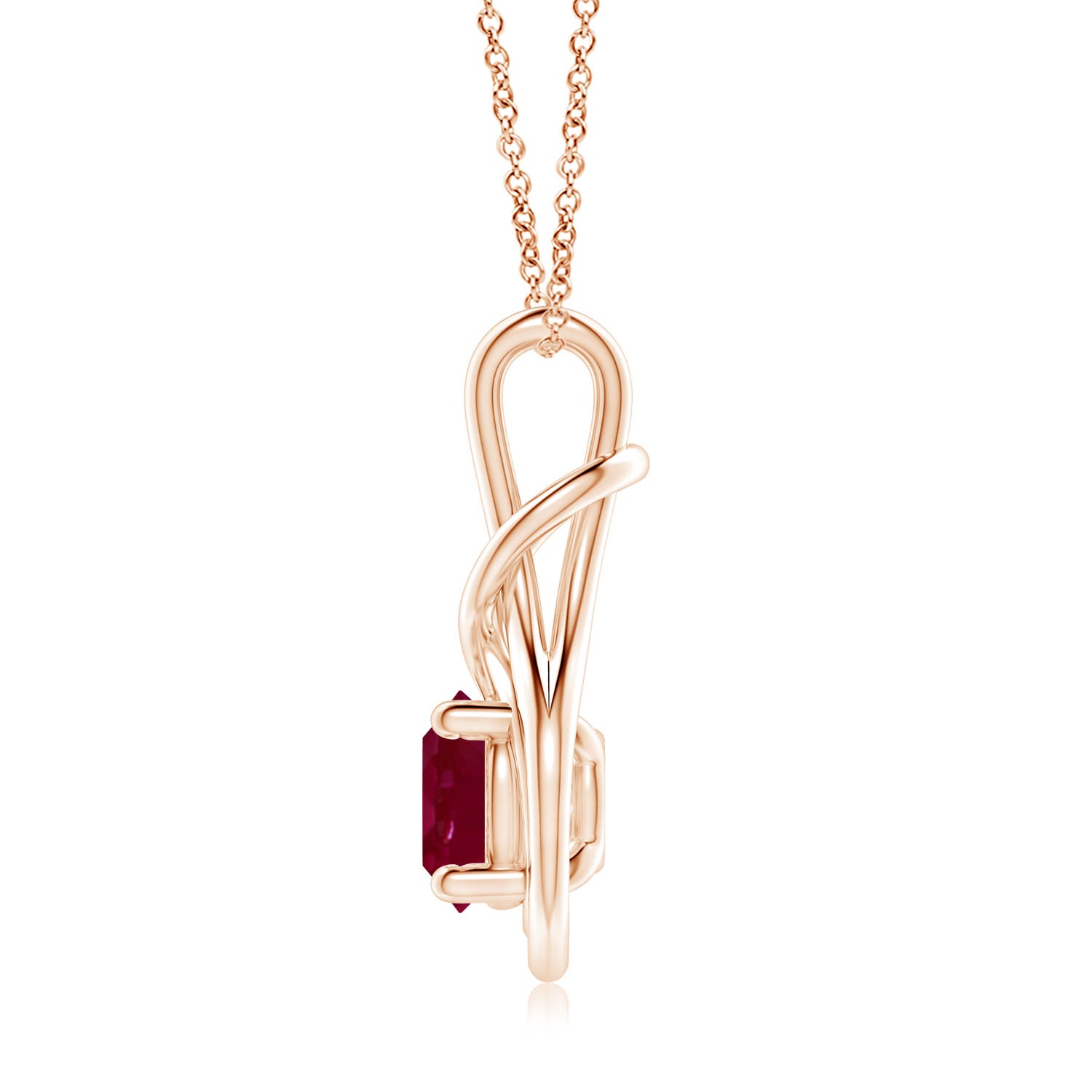 9mm A Round Ruby Solitaire Infinity Knot Pendant in Rose Gold